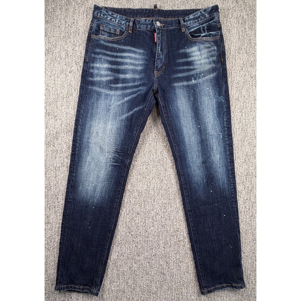 DSQUARED2 Jeans Mens 38 Blue Ibrahimovic Icon Paint Splatter Distressed Tapered